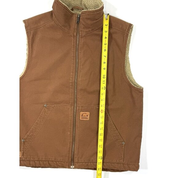 Sorel Mens Sherpa Lined Vest Heavy Duck Canvas Chore Workwear Zip Sz Large Brown - Picture 11 of 12